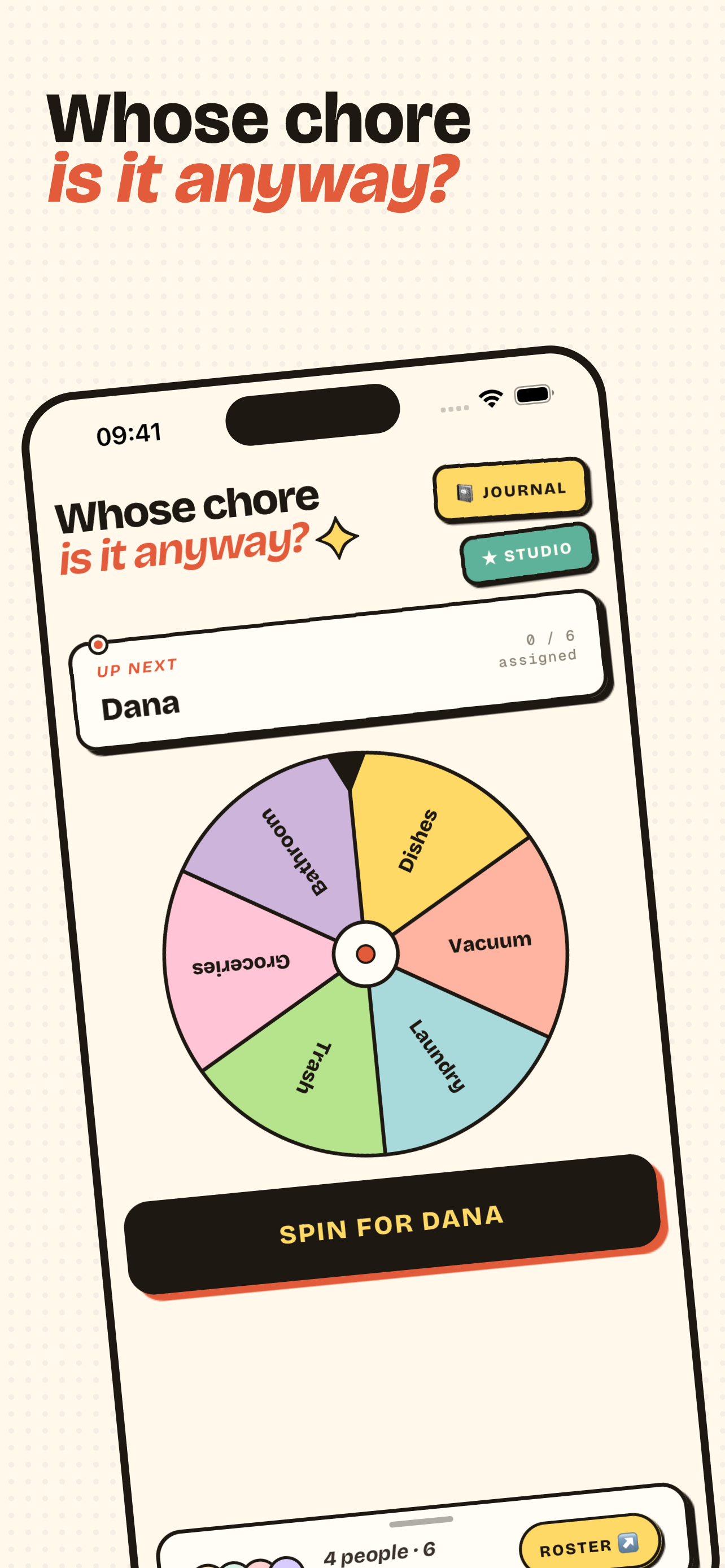 Chore Spinner home screen with spinning wheel