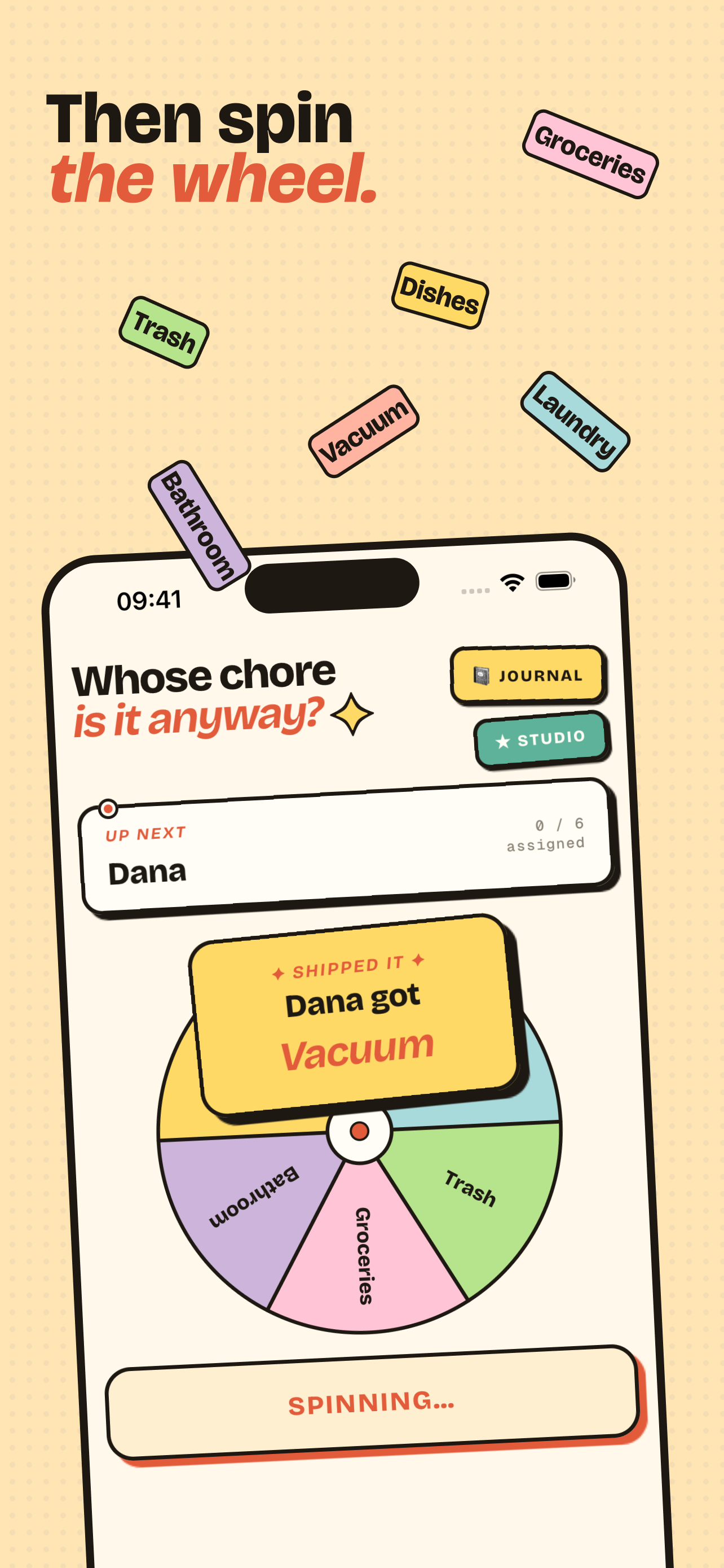 Spinning the wheel with chore stickers flying