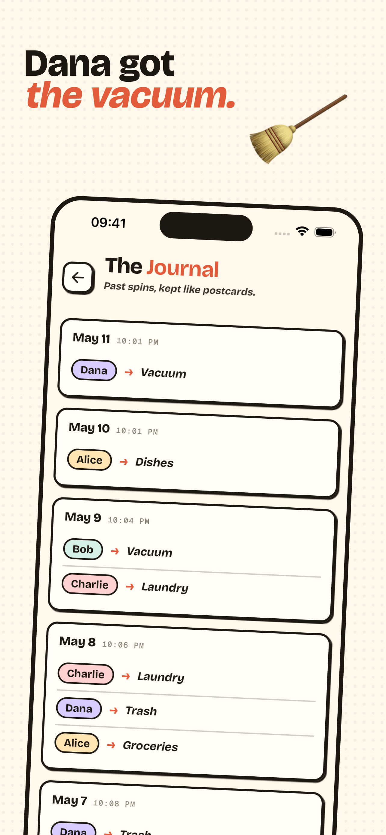 Journal of past chore assignments